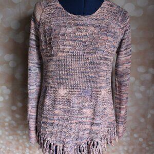 American Rag Cie Womens Pink Blue Pullover Sweater 100% Cotton Fringe Hem ~M~